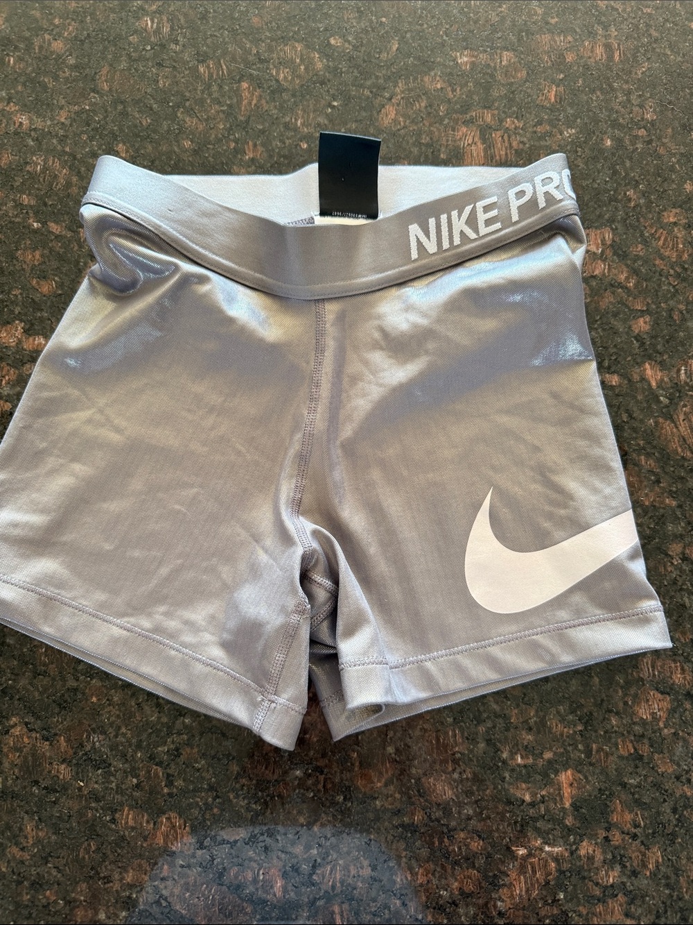 Nike Girls' Grey Nike Pro Compression Shorts with White Swoosh